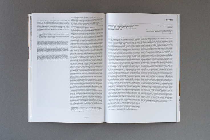 Künstler*innenbeitrag / Artist feature in Camera Austria International 169/2025, S. / pp. 58–59.

Doppelseite / spread: Jakob Ganslmeier & Ana Zibelnik, S. / pp. 58–59.